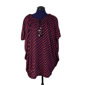 Hot Pink Black Stripe Short Sleeve Beaded Top